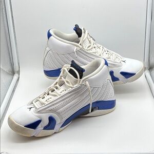 Air Jordan 14 Retro Hyper Royal White and Blue Athletic Sneakers